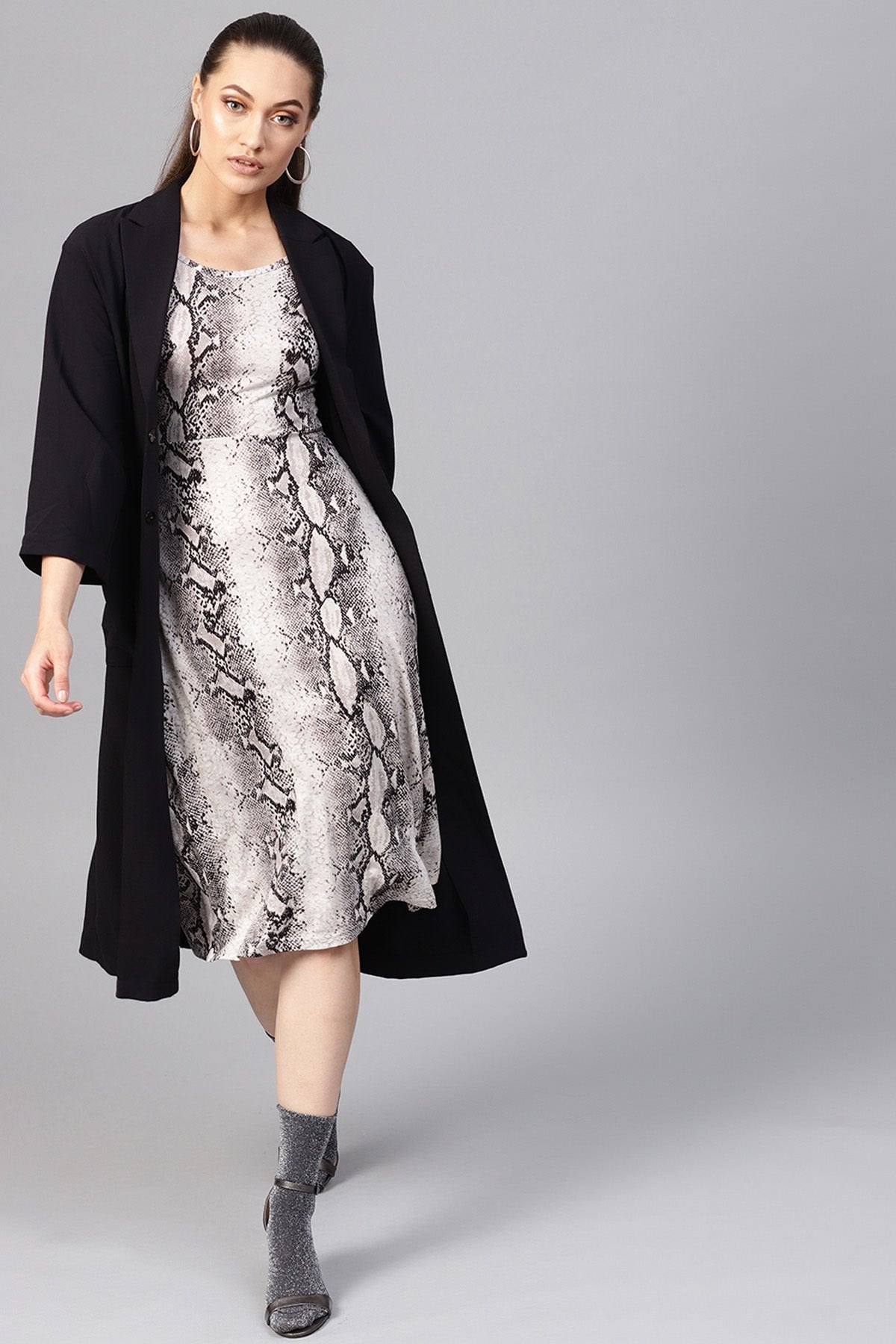 Women's Off White Python Flared Midi