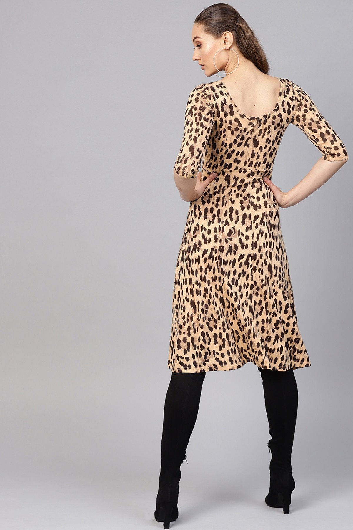 Women's Beige Cheetah Flared Midi