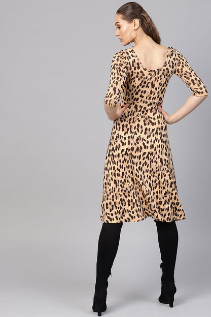 Women's Beige Cheetah Flared Midi