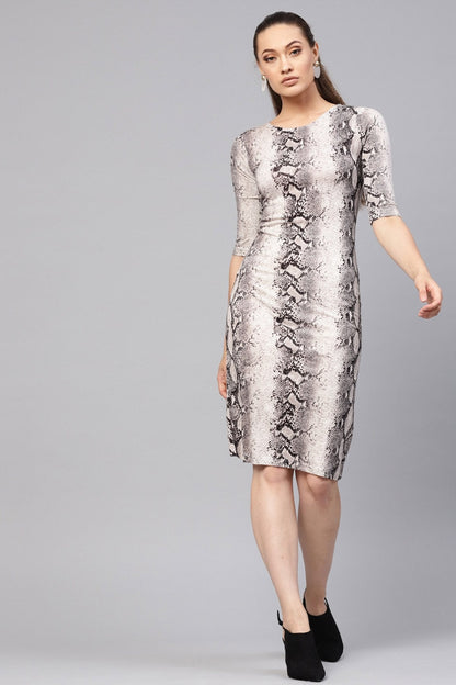 Women's Off White Python Bodycon Dress