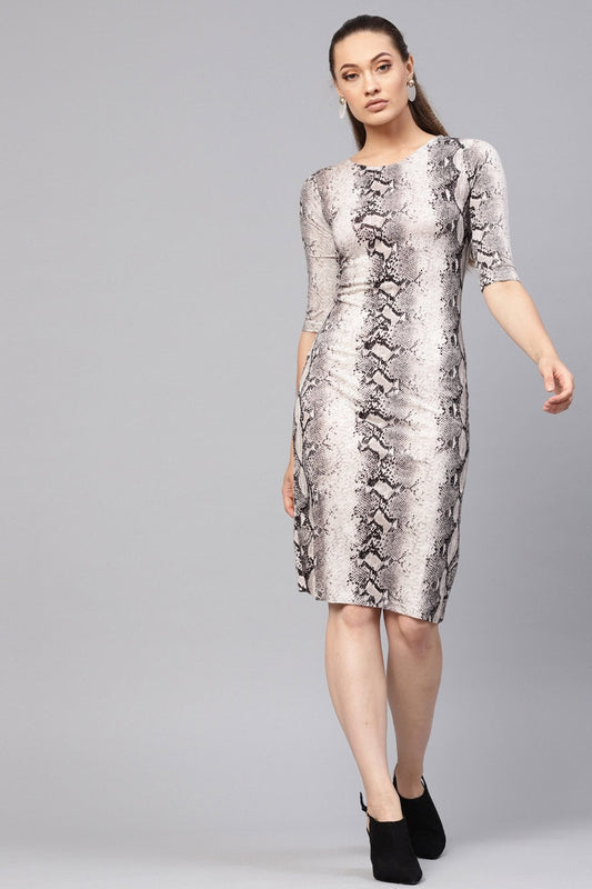 Women's Off White Python Bodycon Dress