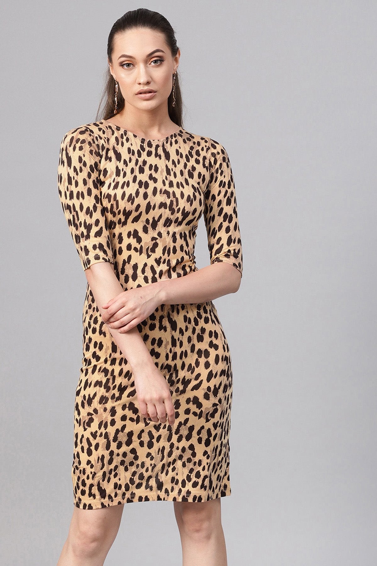 Women's Beige Cheetah Bodycon Dress