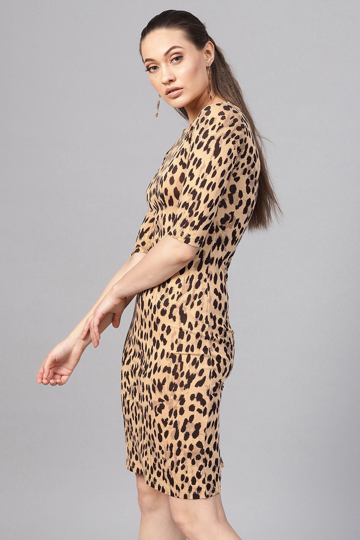 Women's Beige Cheetah Bodycon Dress