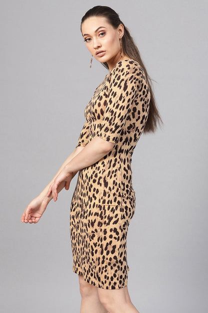Women's Beige Cheetah Bodycon Dress