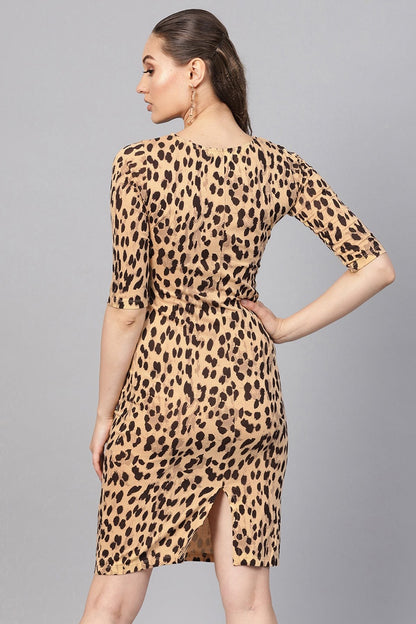 Women's Beige Cheetah Bodycon Dress