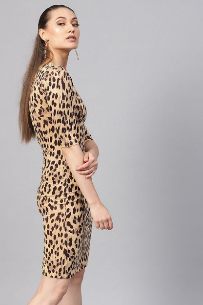 Women's Beige Cheetah Bodycon Dress