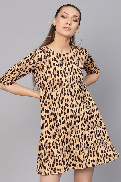 Women's Beige Cheetah Tent Dress