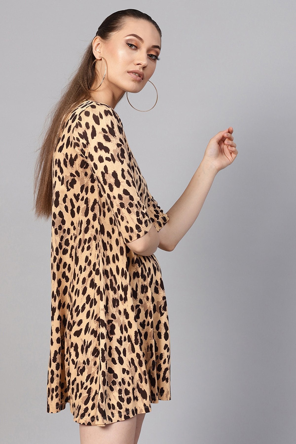 Women's Beige Cheetah Tent Dress