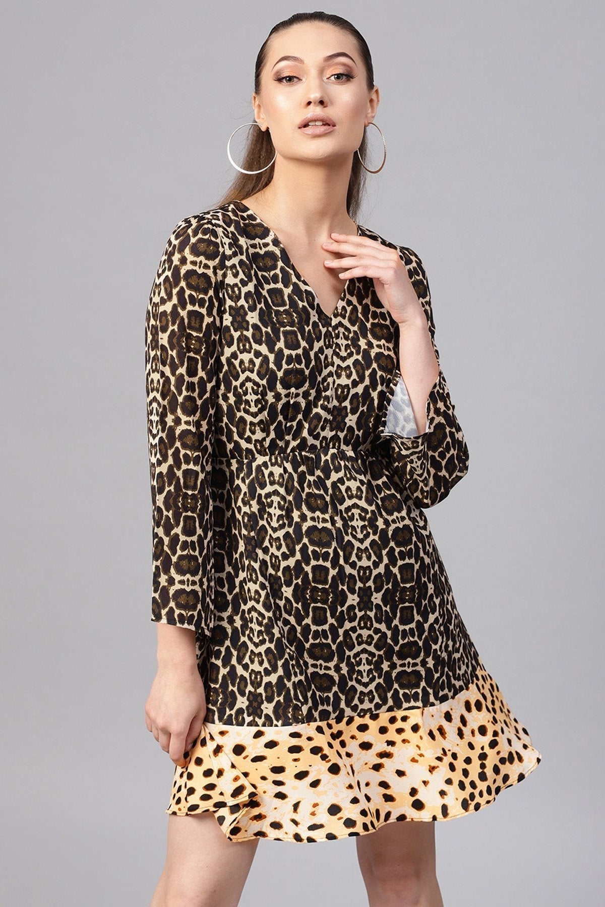 Women's Black Cheetah Frill Hem Skater Dress