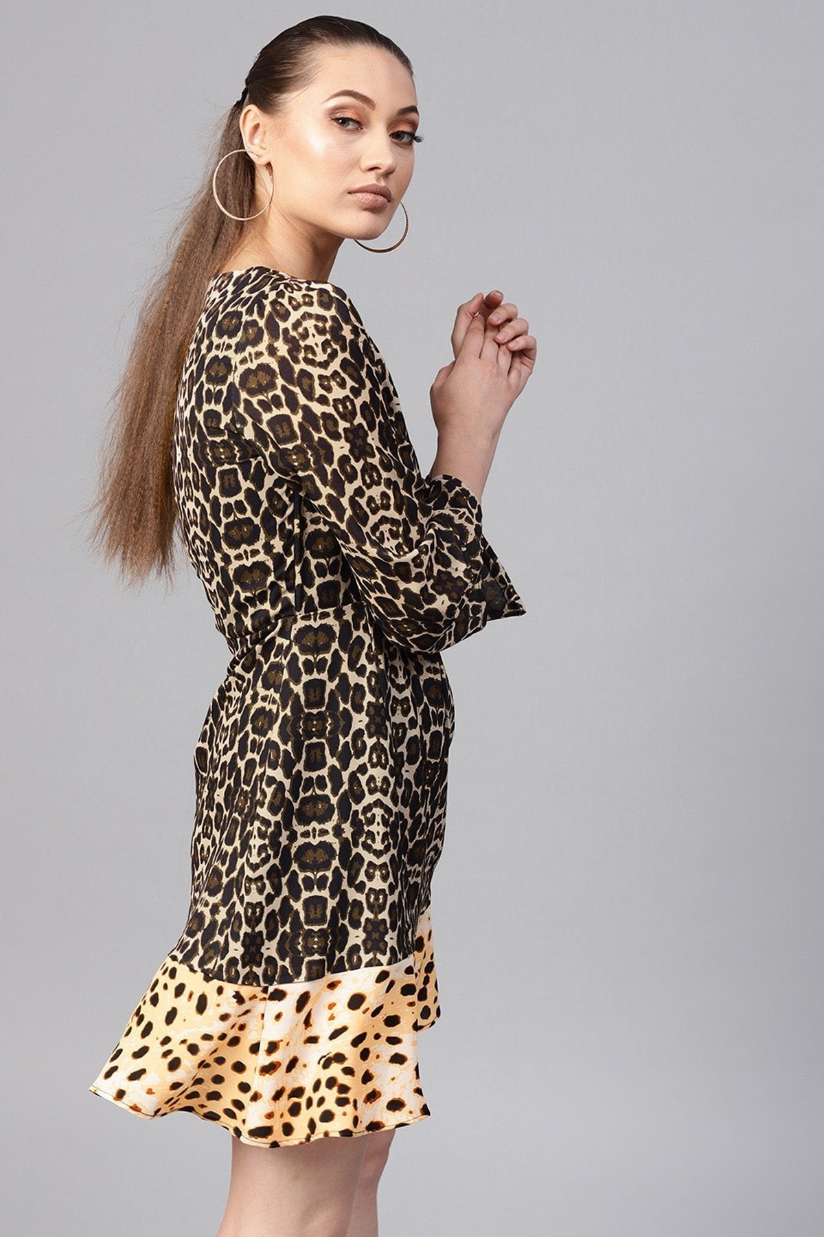 Women's Black Cheetah Frill Hem Skater Dress