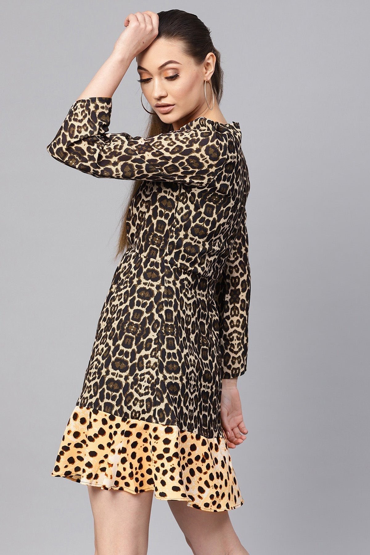 Women's Black Cheetah Frill Hem Skater Dress