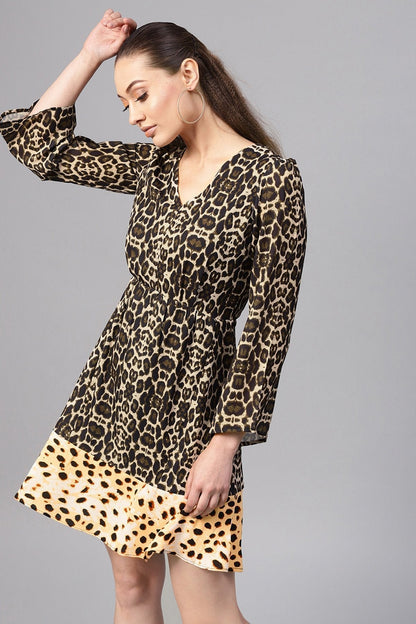 Women's Black Cheetah Frill Hem Skater Dress