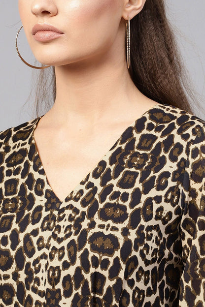 Women's Black Cheetah Frill Hem Skater Dress