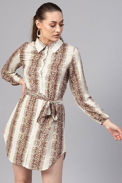 Women's Brown Snake Front Open Shirt Dress