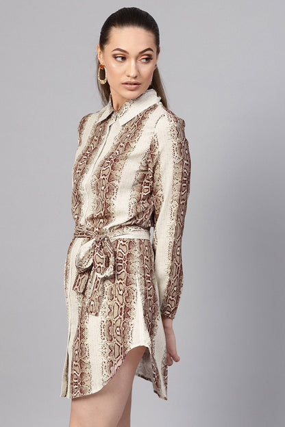 Women's Brown Snake Front Open Shirt Dress