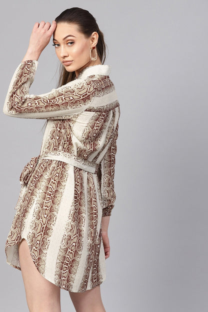 Women's Brown Snake Front Open Shirt Dress