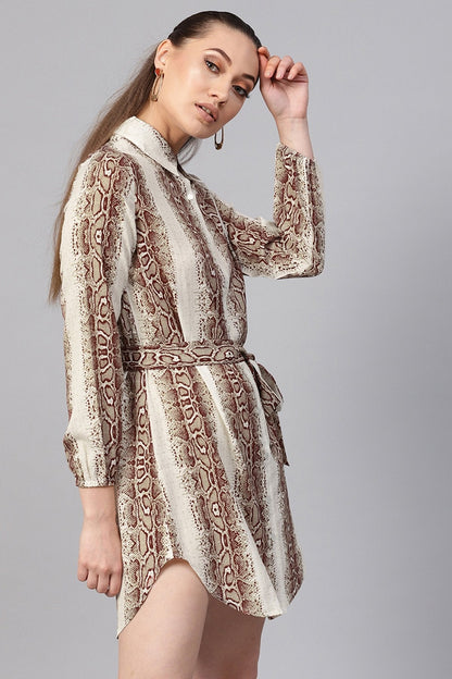 Women's Brown Snake Front Open Shirt Dress
