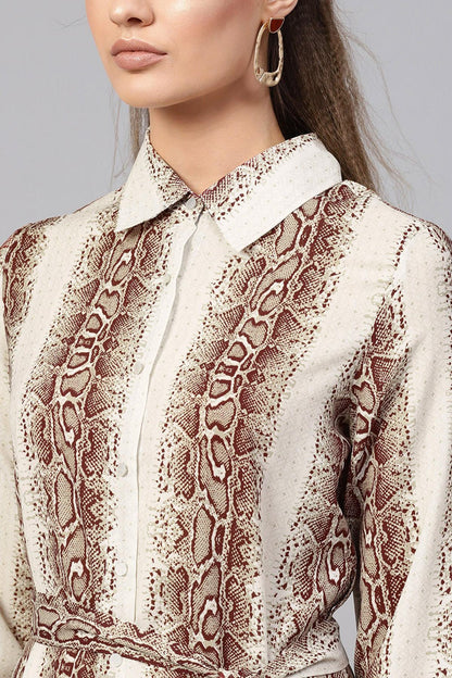 Women's Brown Snake Front Open Shirt Dress