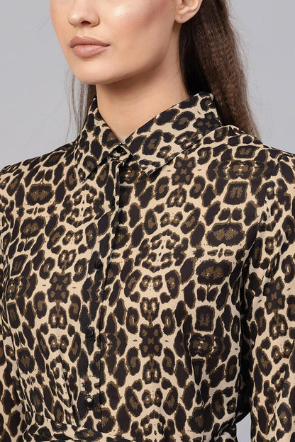 Women's Black Cheetah Front Open Shirt Dress