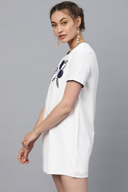 Women's White Front Embroidered Shift Dress