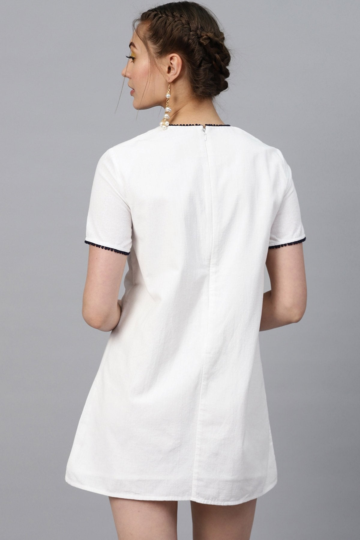Women's White Front Embroidered Shift Dress