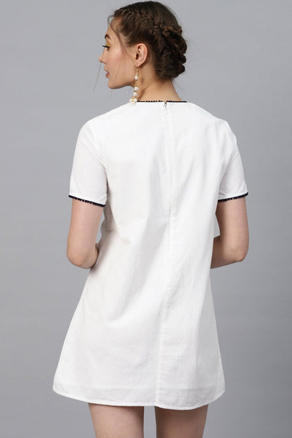 Women's White Front Embroidered Shift Dress