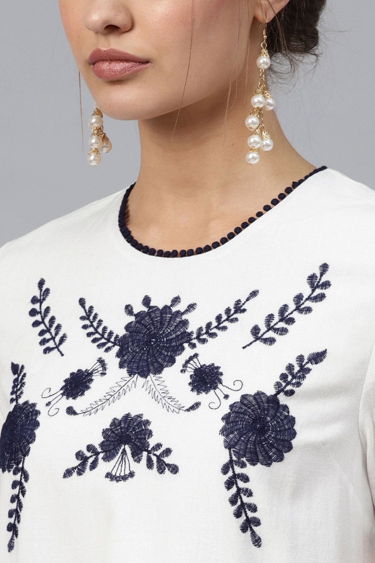 Women's White Front Embroidered Shift Dress