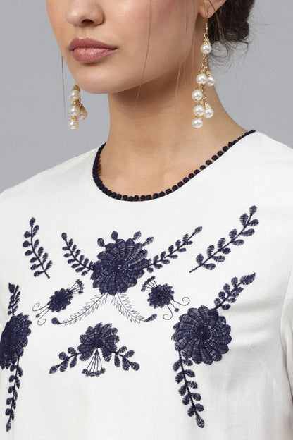 Women's White Front Embroidered Shift Dress