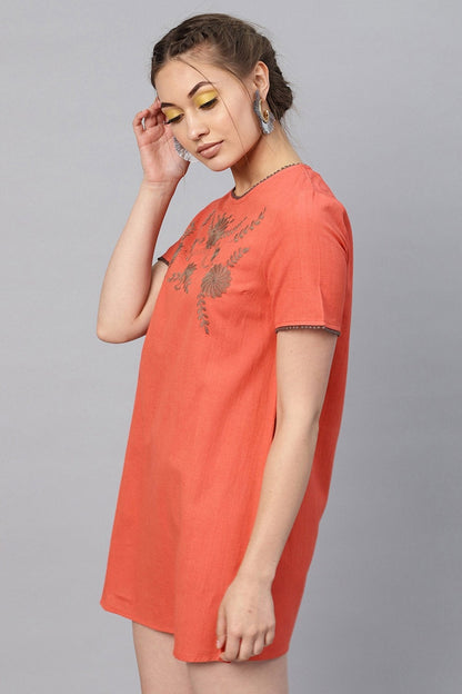 Women's Coral Front Embroidered Shift Dress