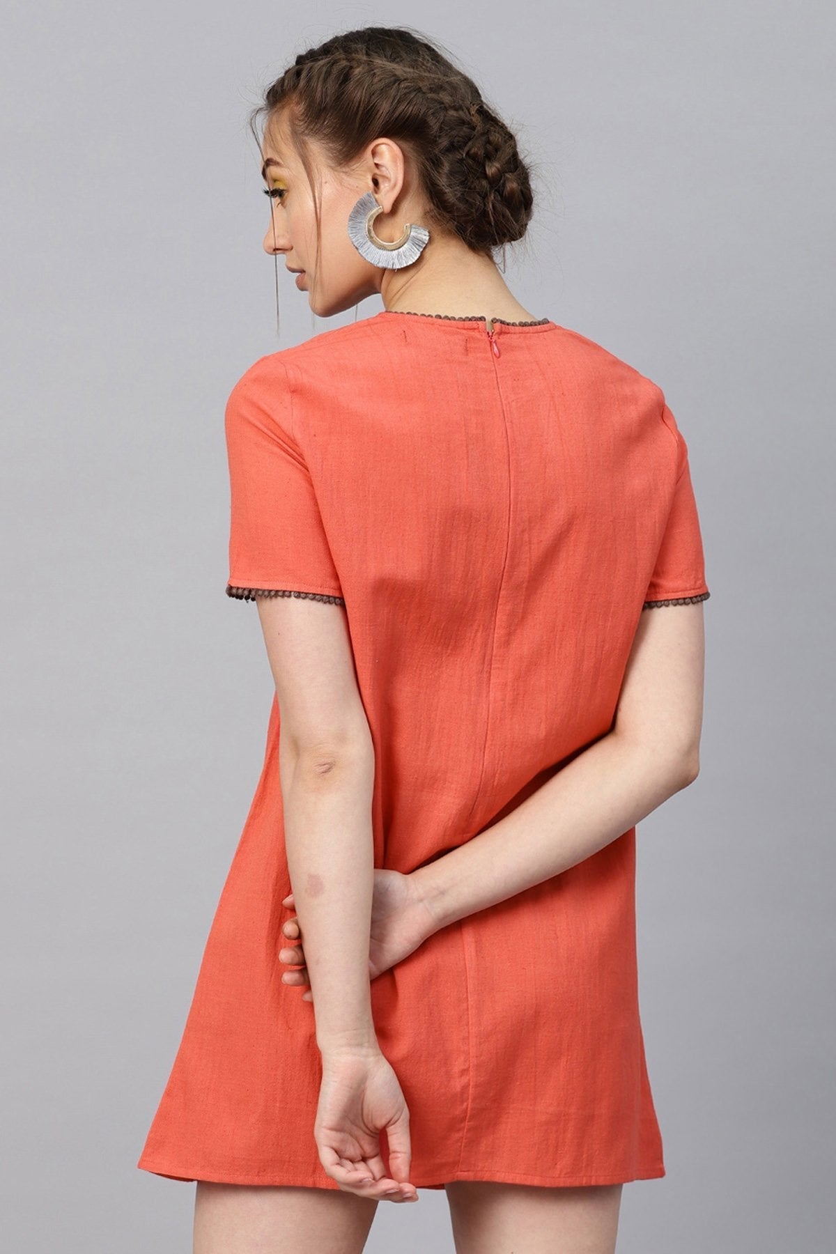 Women's Coral Front Embroidered Shift Dress