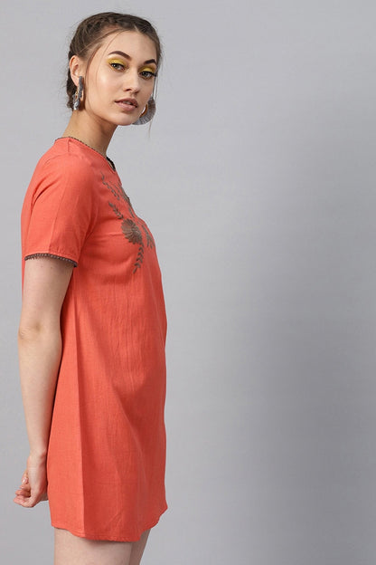 Women's Coral Front Embroidered Shift Dress