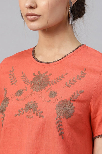 Women's Coral Front Embroidered Shift Dress