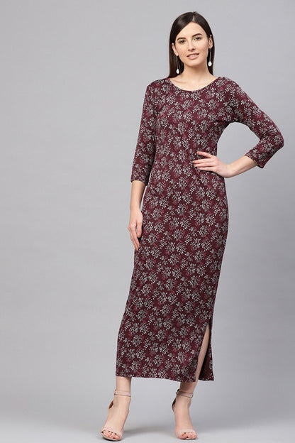 Women's Maroon Floral Side Slit Maxi
