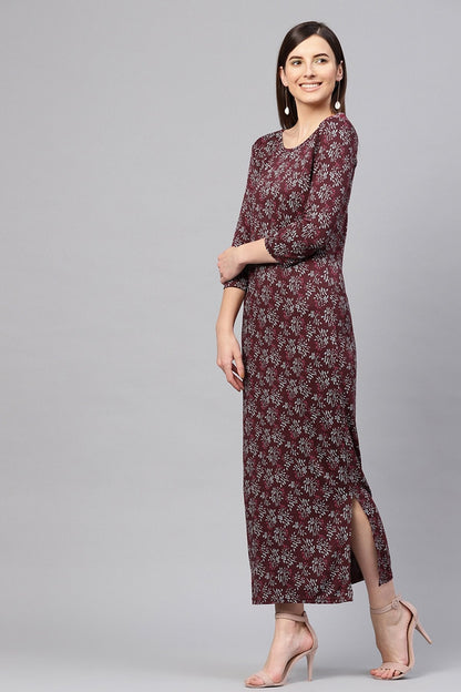 Women's Maroon Floral Side Slit Maxi