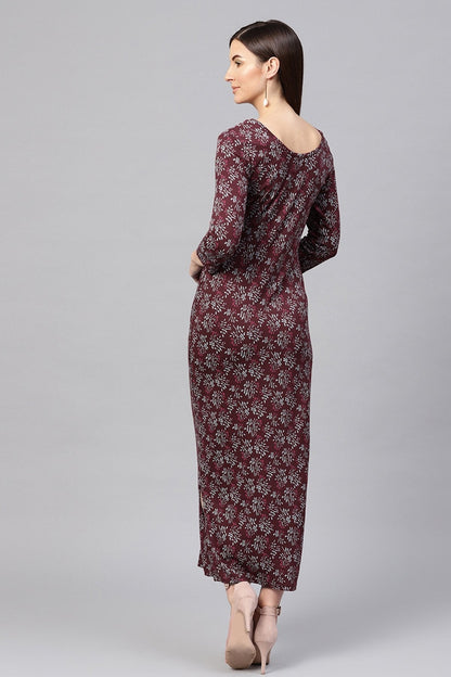 Women's Maroon Floral Side Slit Maxi