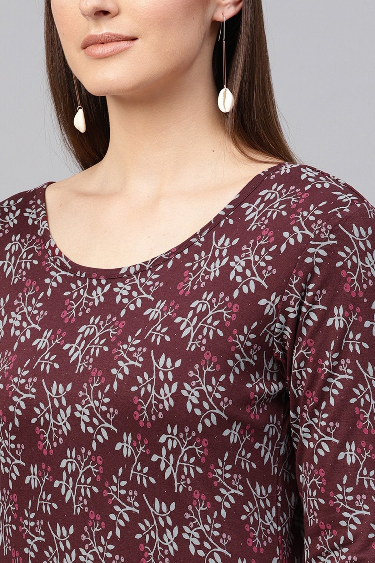 Women's Maroon Floral Side Slit Maxi
