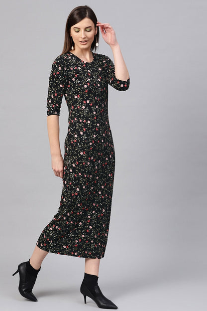 Women's Black Floral Side Slit Maxi