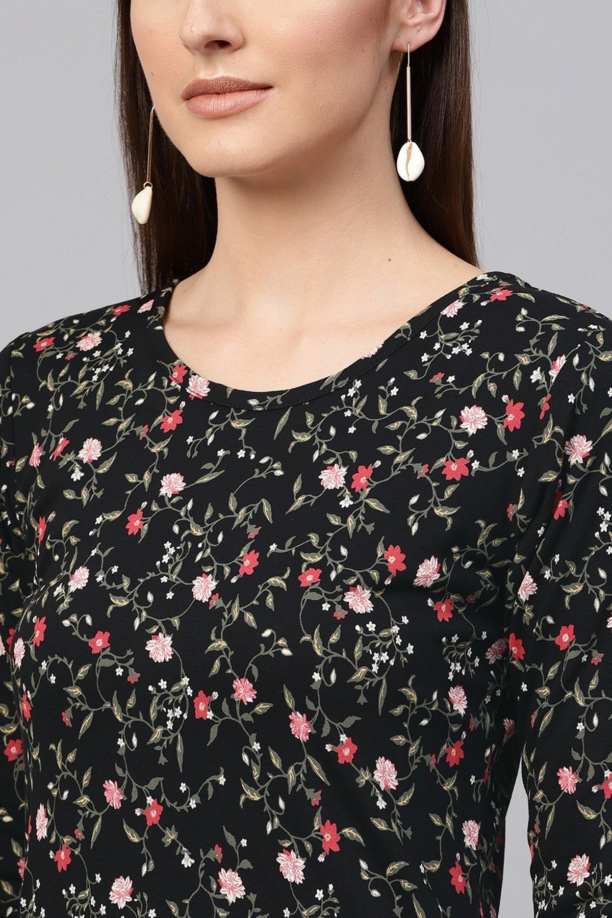 Women's Black Floral Side Slit Maxi