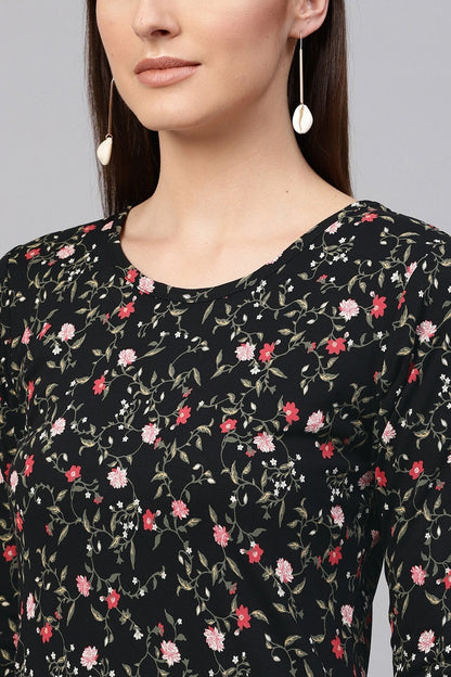 Women's Black Floral Side Slit Maxi