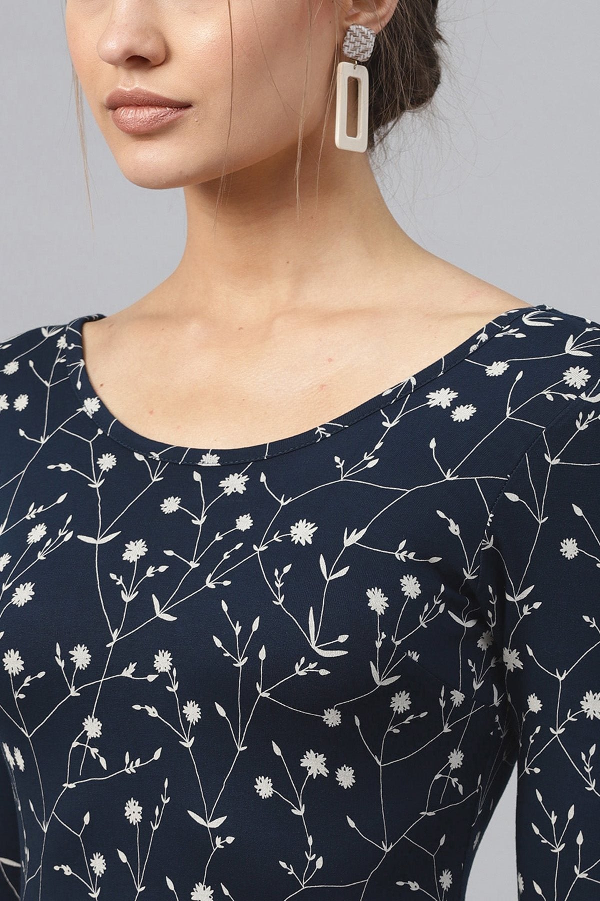 Women's Navy Floral Flared Midi