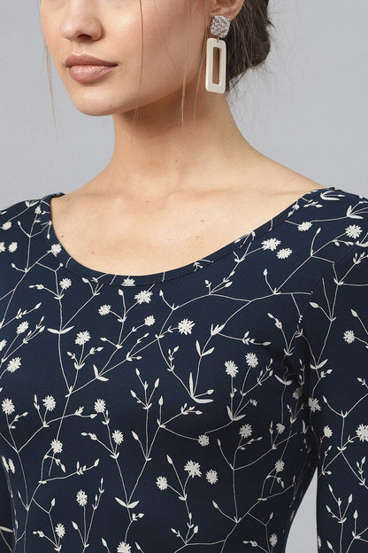 Women's Navy Floral Flared Midi