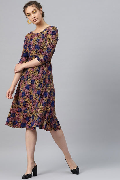 Women's Multi Floral Flared Midi
