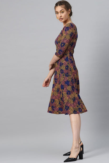 Women's Multi Floral Flared Midi