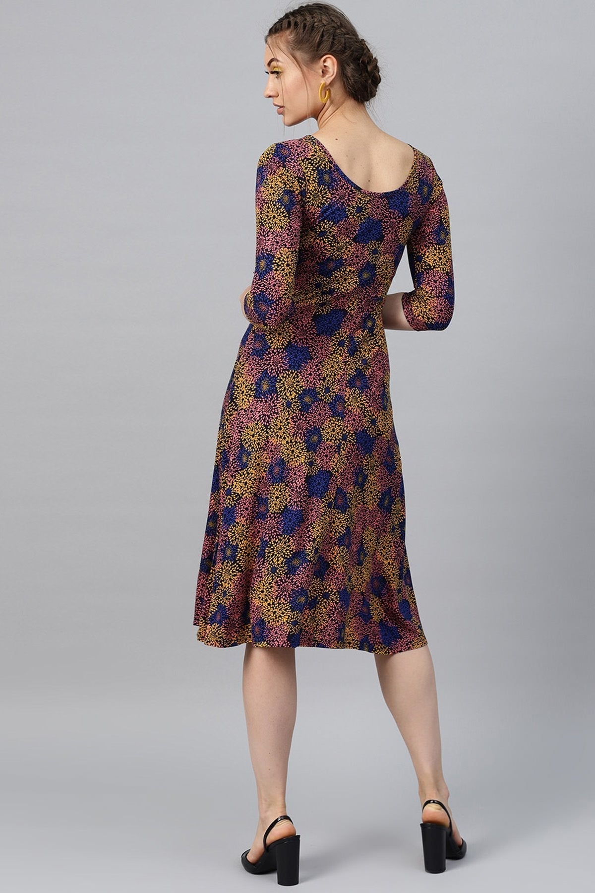 Women's Multi Floral Flared Midi