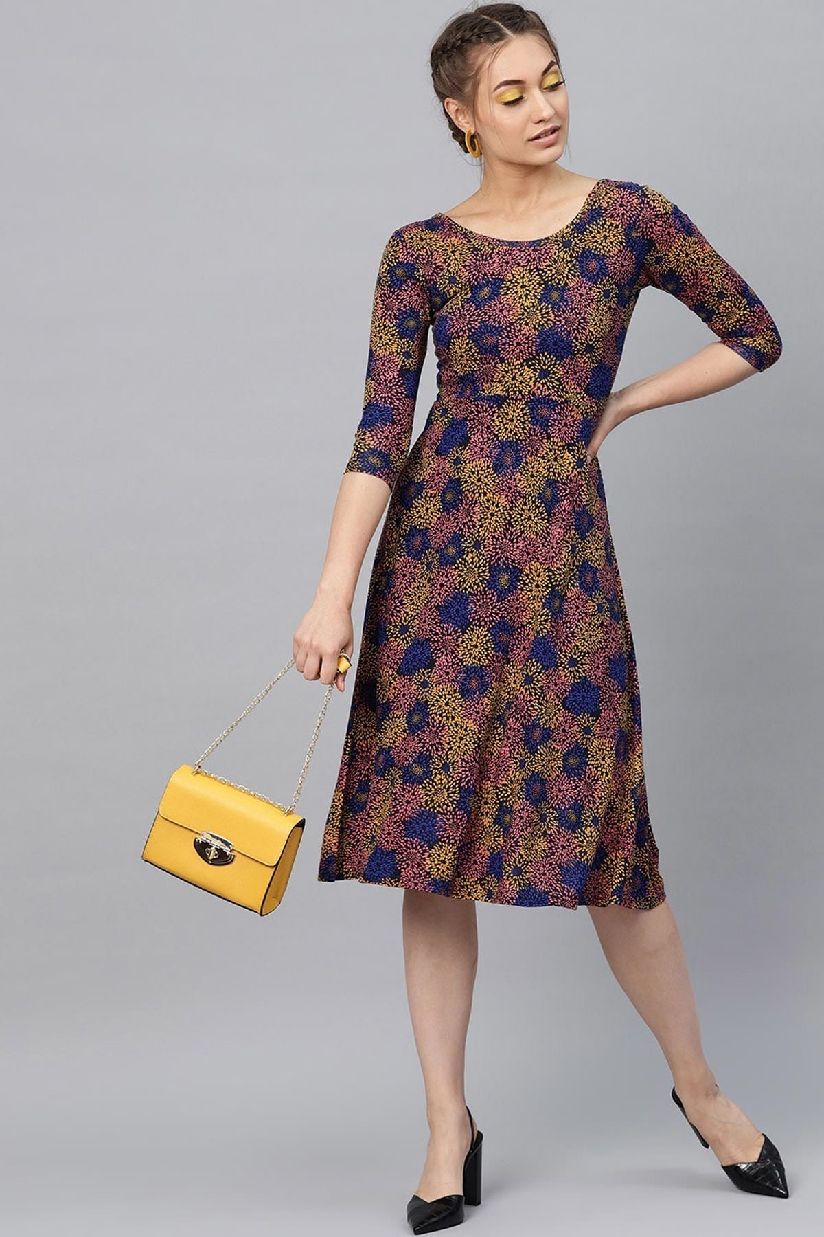 Women's Multi Floral Flared Midi