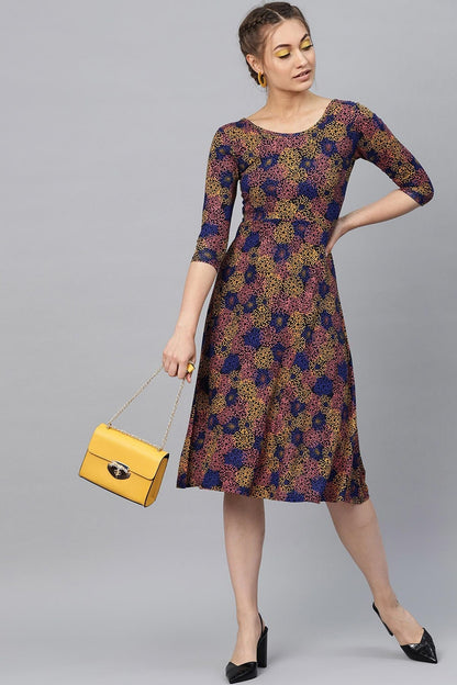 Women's Multi Floral Flared Midi