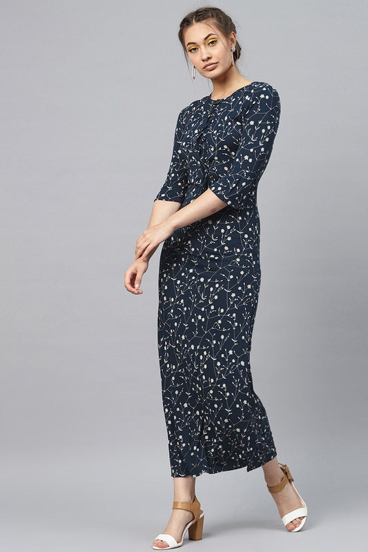 Women's Navy Floral Eyelet Detail Maxi