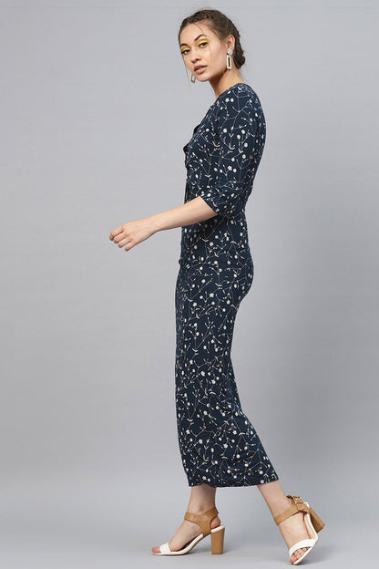 Women's Navy Floral Eyelet Detail Maxi