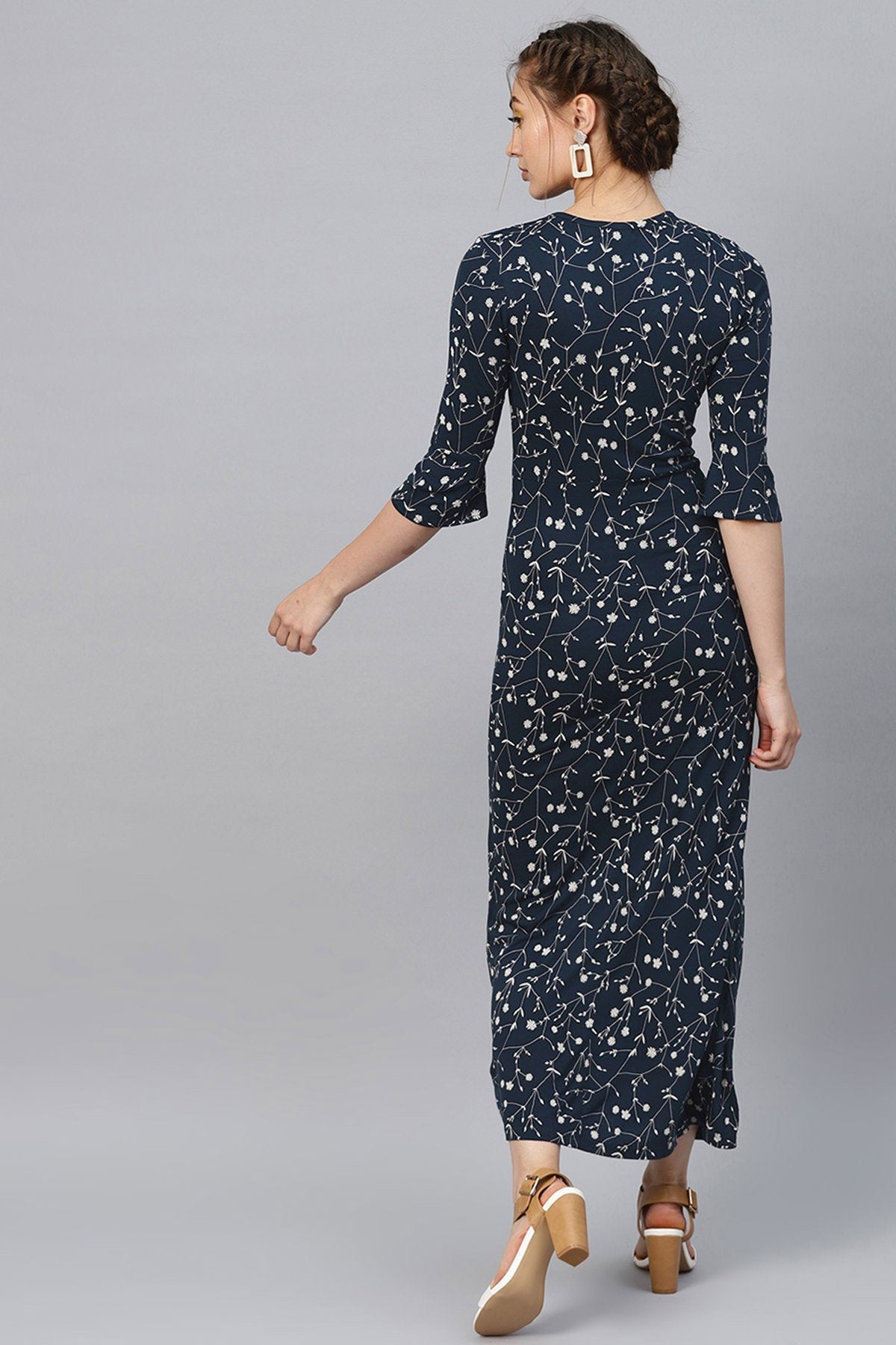 Women's Navy Floral Eyelet Detail Maxi