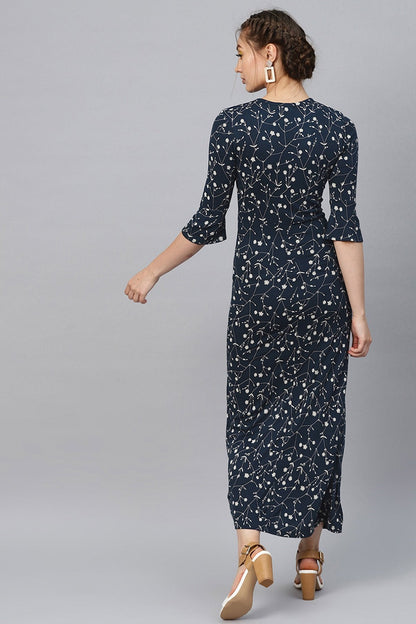 Women's Navy Floral Eyelet Detail Maxi